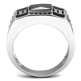 TK3002 - Stainless Steel Ring High polished (no plating) Men AAA Grade CZ Black Diamond