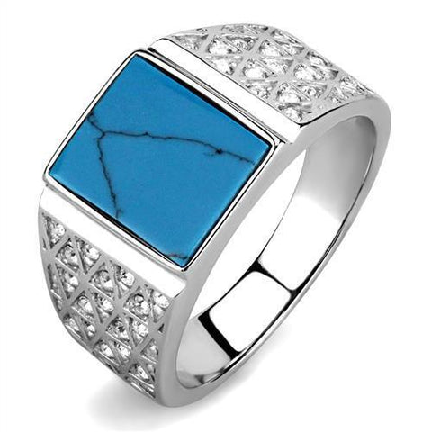 TK3004 - Stainless Steel Ring High polished (no plating) Men Synthetic Sea Blue