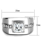 TK3011 - Stainless Steel Ring High polished (no plating) Men AAA Grade CZ Clear