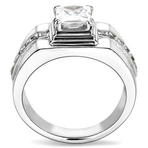 TK3011 - Stainless Steel Ring High polished (no plating) Men AAA Grade CZ Clear