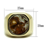 TK3017 - Stainless Steel Ring IP Gold(Ion Plating) Men Semi-Precious Smoked Quartz