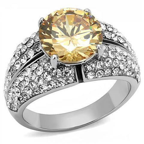 TK3031 - High polished (no plating) Stainless Steel Ring with AAA Grade CZ  in Champagne