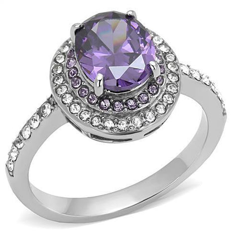 TK3032 - Stainless Steel Ring High polished (no plating) Women AAA Grade CZ Amethyst