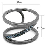 TK3038 - Stainless Steel Ring IP Light Black  (IP Gun) Women Top Grade Crystal Capri Blue