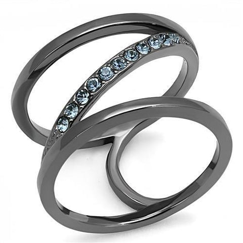 TK3038 - Stainless Steel Ring IP Light Black  (IP Gun) Women Top Grade Crystal Capri Blue