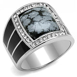 TK3042 - Stainless Steel Ring High polished (no plating) Men Semi-Precious Jet
