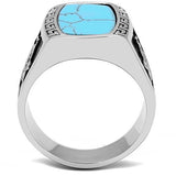 TK3044 - Stainless Steel Ring High polished (no plating) Men Synthetic Sea Blue