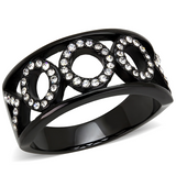 TK3046 - Stainless Steel Ring IP Black(Ion Plating) Women Top Grade Crystal Clear