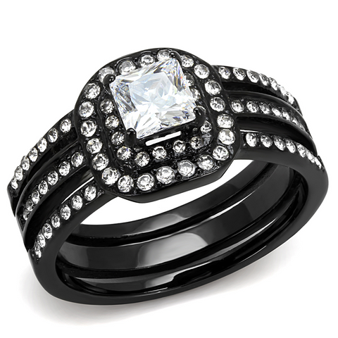 TK3048 - Stainless Steel Ring IP Black(Ion Plating) Women AAA Grade CZ Clear