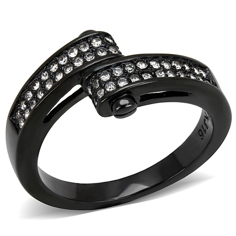 TK3049 - Stainless Steel Ring IP Black(Ion Plating) Women Top Grade Crystal Clear