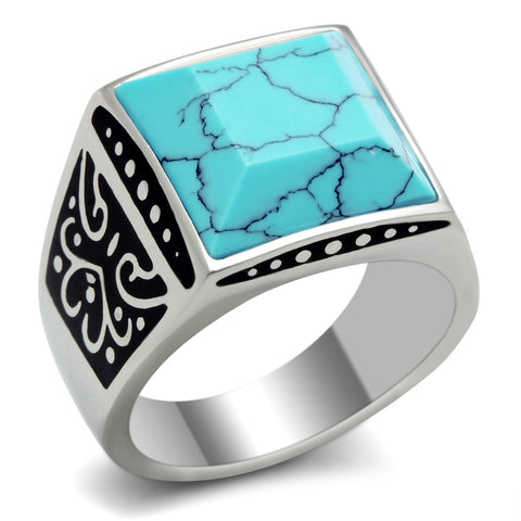 TK304 - Stainless Steel Ring High polished (no plating) Men Synthetic Sea Blue