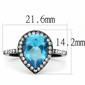 TK3057 - Stainless Steel Ring IP Black(Ion Plating) Women Synthetic Sea Blue