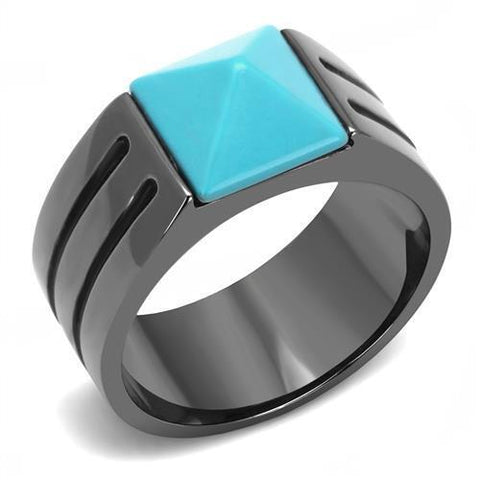 TK3074 - Stainless Steel Ring IP Light Black  (IP Gun) Men Synthetic Sea Blue