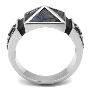 TK3075 - Stainless Steel Ring High polished (no plating) Men Leather Jet