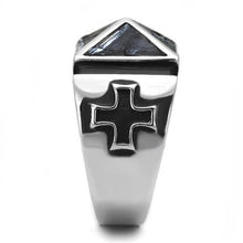 TK3075 - Stainless Steel Ring High polished (no plating) Men Leather Jet