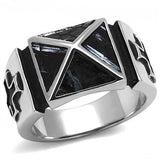 TK3075 - Stainless Steel Ring High polished (no plating) Men Leather Jet