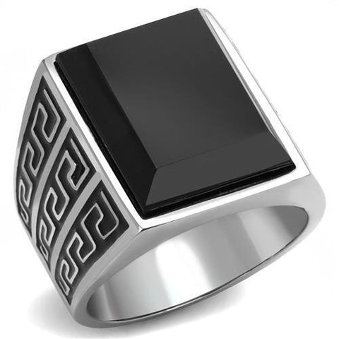 TK3076 - Stainless Steel Ring High polished (no plating) Men Synthetic Jet