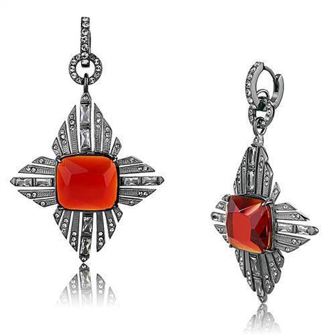 TK3080 - Stainless Steel Earrings IP Light Black  (IP Gun) Women Synthetic Orange