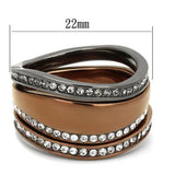 TK3082 - Stainless Steel Ring IP Light Black & IP Light coffee Women Top Grade Crystal Black Diamond