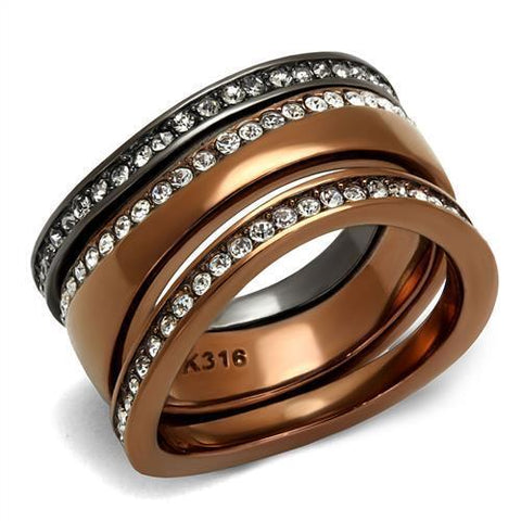 TK3082 - Stainless Steel Ring IP Light Black & IP Light coffee Women Top Grade Crystal Black Diamond