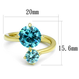 TK3092 - Stainless Steel Ring IP Gold(Ion Plating) Women AAA Grade CZ Sea Blue