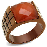 TK3114 - IP Coffee light Stainless Steel Ring with Semi-Precious Cat Eye in Orange