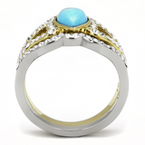 TK3124 - Stainless Steel Ring Two-Tone IP Gold (Ion Plating) Women Synthetic Turquoise