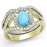 TK3124 - Stainless Steel Ring Two-Tone IP Gold (Ion Plating) Women Synthetic Turquoise