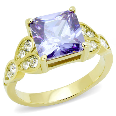 TK3125 - Stainless Steel Ring IP Gold(Ion Plating) Women AAA Grade CZ Light Amethyst