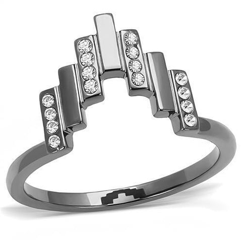 TK3135 - IP Light Black  (IP Gun) Stainless Steel Ring with Top Grade Crystal  in Clear