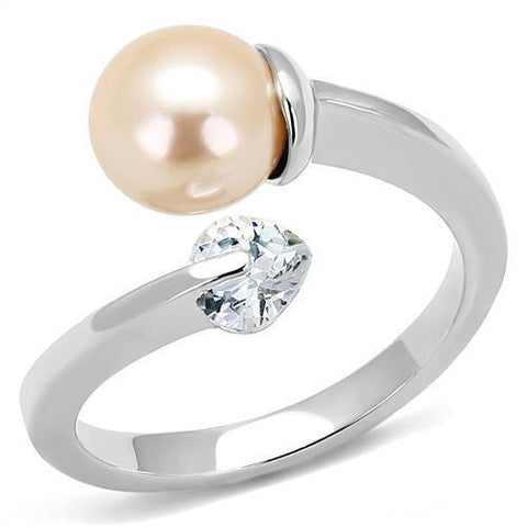 TK3139 - Stainless Steel Ring High polished (no plating) Women Synthetic Light Peach