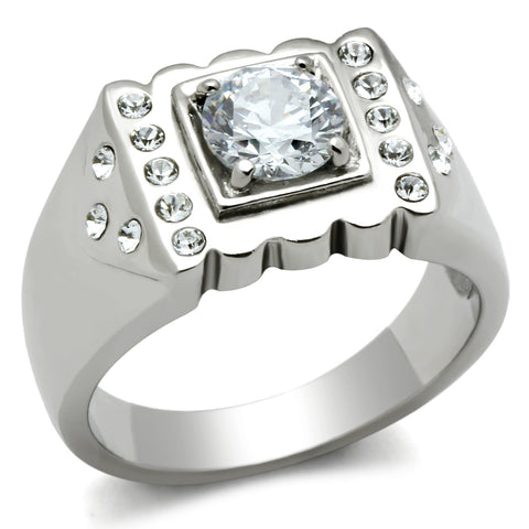 TK315 - Stainless Steel Ring High polished (no plating) Men AAA Grade CZ Clear