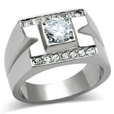 TK316 - Stainless Steel Ring High polished (no plating) Men AAA Grade CZ Clear