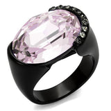 TK3213 - Stainless Steel Ring IP Black(Ion Plating) Women Top Grade Crystal Light Amethyst