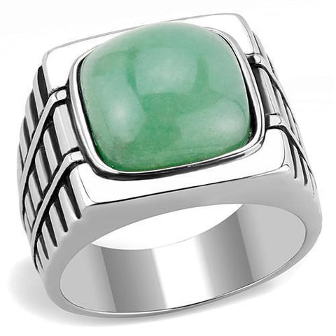 TK3229 - Stainless Steel Ring High polished (no plating) Men Synthetic Emerald