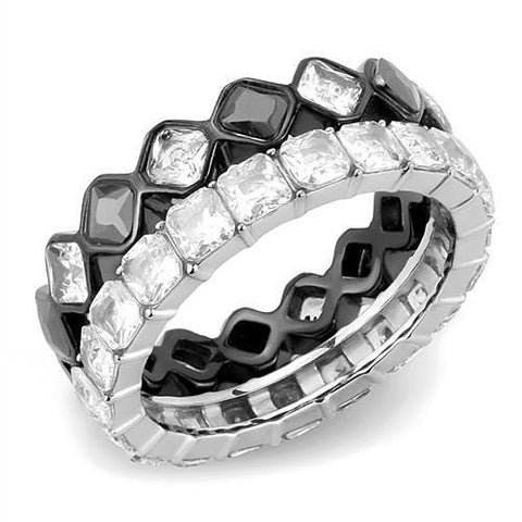 TK3231 - Stainless Steel Ring Two-Tone IP Black (Ion Plating) Women AAA Grade CZ Black Diamond