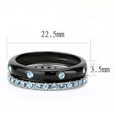 TK3233 - Stainless Steel Ring Two-Tone IP Black (Ion Plating) Women Top Grade Crystal Sea Blue