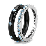 TK3233 - Stainless Steel Ring Two-Tone IP Black (Ion Plating) Women Top Grade Crystal Sea Blue