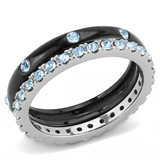 TK3233 - Stainless Steel Ring Two-Tone IP Black (Ion Plating) Women Top Grade Crystal Sea Blue