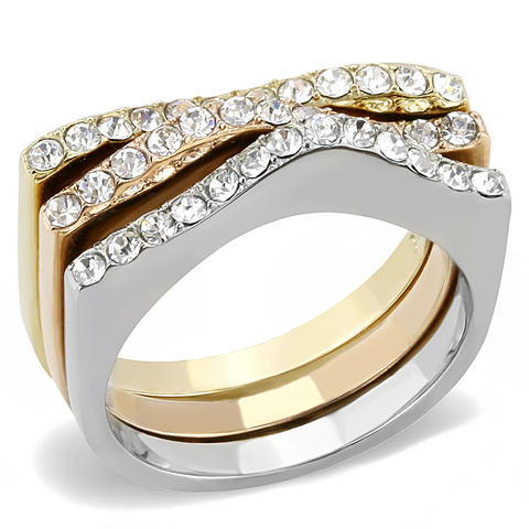 TK3234 - Stainless Steel Ring Three Tone IP?IP Gold & IP Rose Gold & High Polished) Women Top Grade Crystal Clear