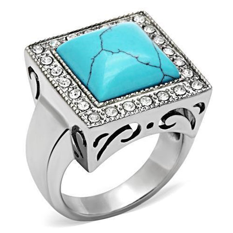 TK323 - Stainless Steel Ring High polished (no plating) Men Synthetic Sea Blue