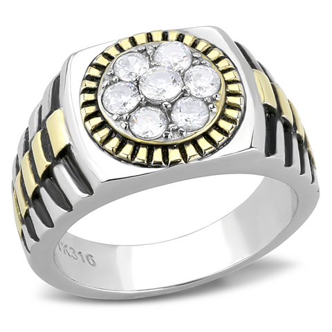 TK3240 - Stainless Steel Ring Two-Tone IP Gold (Ion Plating) Men AAA Grade CZ Clear