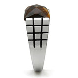 TK324 - Stainless Steel Ring High polished (no plating) Men Semi-Precious Smoked Quartz