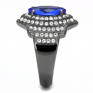 TK3258 - Stainless Steel Ring IP Light Black  (IP Gun) Women Synthetic Sapphire