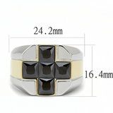 TK3271 - Stainless Steel Ring Two-Tone IP Gold (Ion Plating) Men AAA Grade CZ Black Diamond