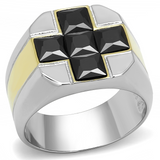 TK3271 - Stainless Steel Ring Two-Tone IP Gold (Ion Plating) Men AAA Grade CZ Black Diamond