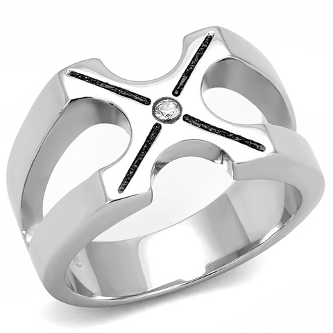 TK3278 - Stainless Steel Ring High polished (no plating) Men AAA Grade CZ Clear