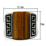 TK328 - Stainless Steel Ring High polished (no plating) Men Semi-Precious Smoked Quartz