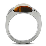 TK328 - Stainless Steel Ring High polished (no plating) Men Semi-Precious Smoked Quartz