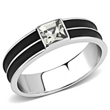 TK3292 - Stainless Steel Ring High polished (no plating) Men Top Grade Crystal Black Diamond